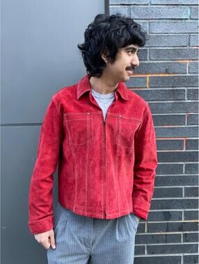 Red Zip-Up Suede Jacket